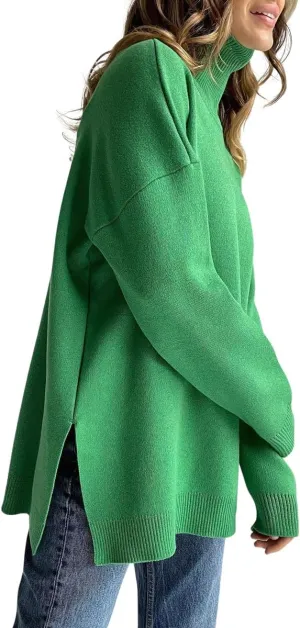 Women's Turtleneck Oversized Sweaters Long Sleeve Warm Pullover Knit Tops