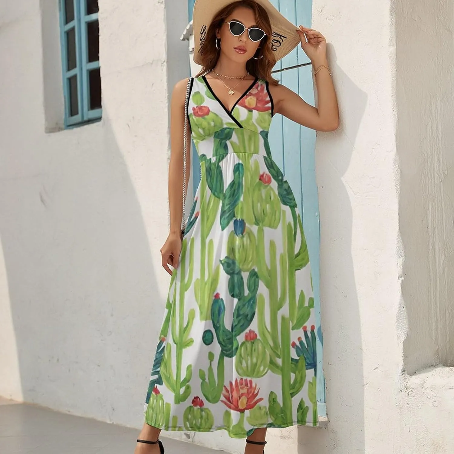 Women's V-Neck Sleeveless Flowy Long Dress for Party Beach Date