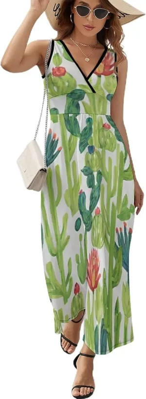 Women's V-Neck Sleeveless Flowy Long Dress for Party Beach Date