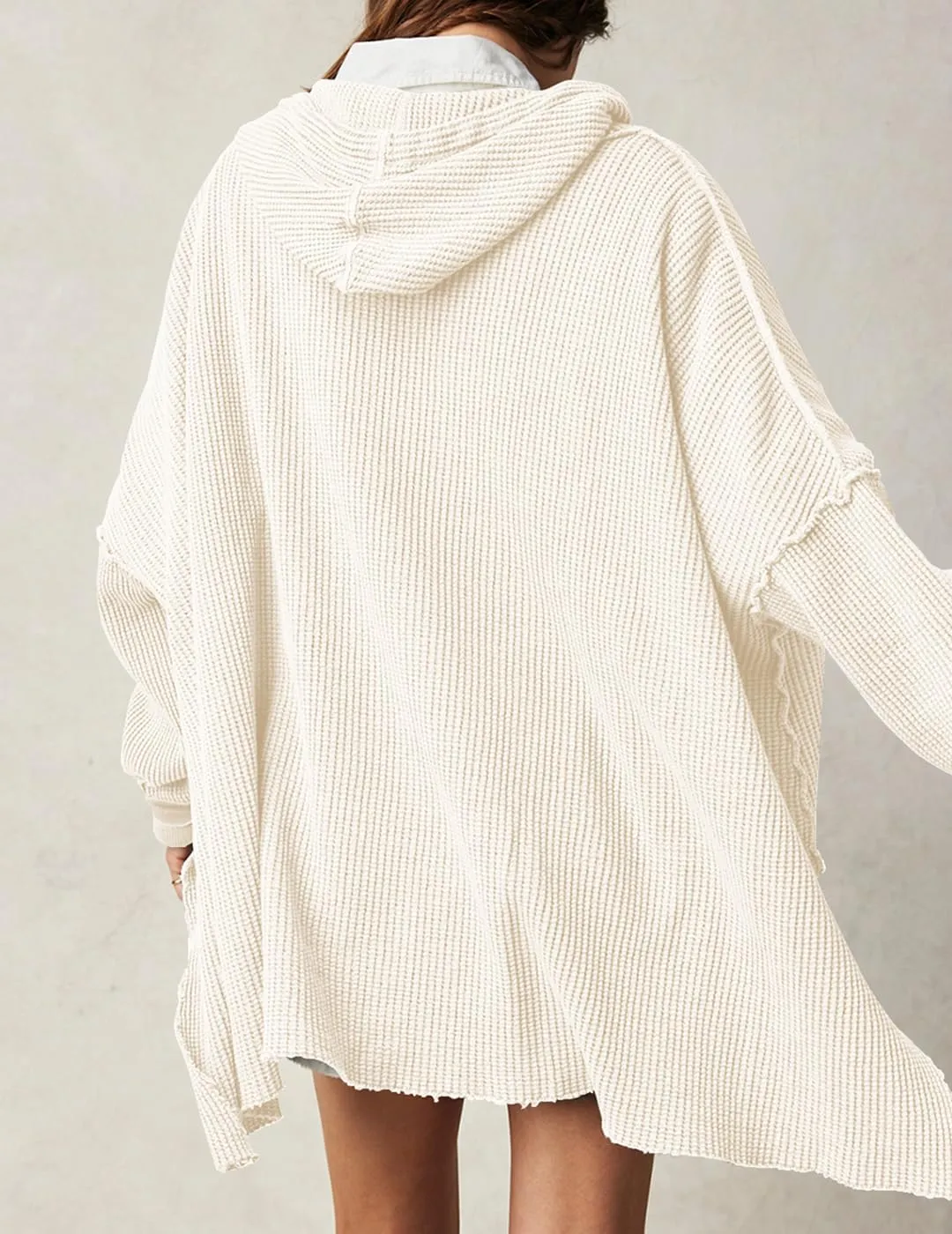 Womens Waffle Knit Hoodies Oversized Sweatshirt Long Sleeve Pullover Sweater
