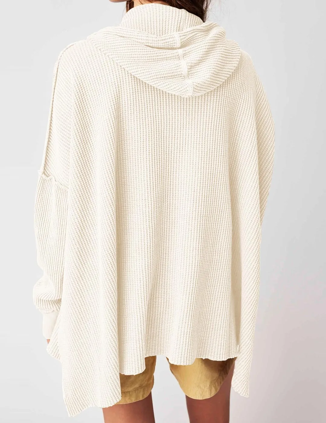 Womens Waffle Knit Hoodies Oversized Sweatshirt Long Sleeve Pullover Sweater