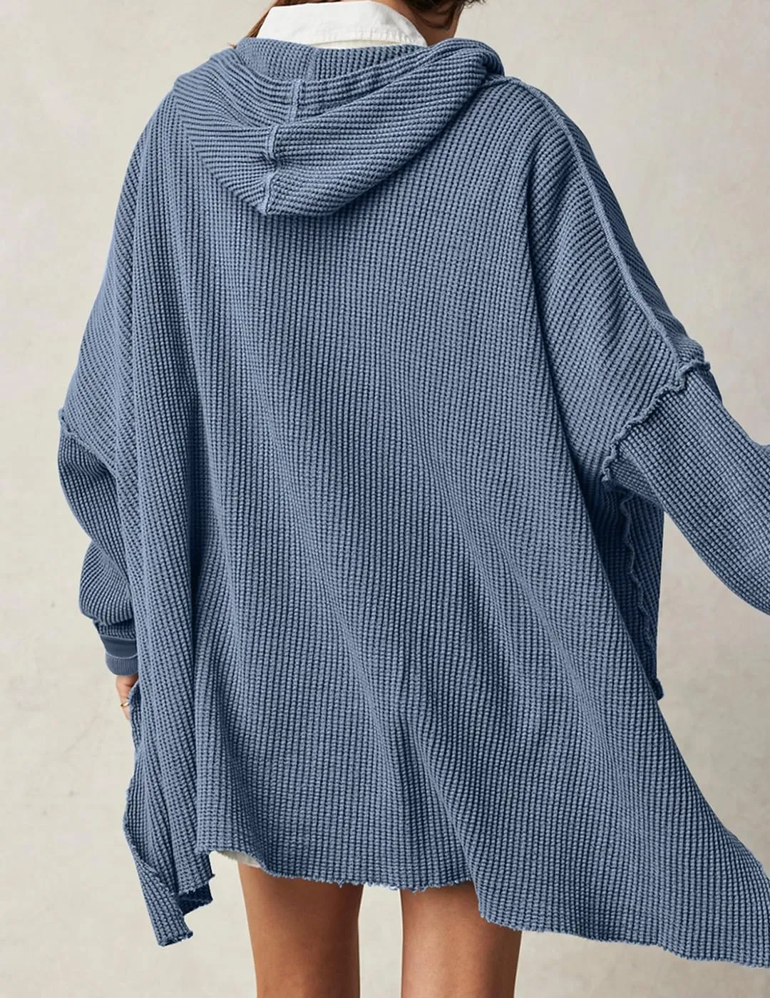 Womens Waffle Knit Hoodies Oversized Sweatshirt Long Sleeve Pullover Sweater