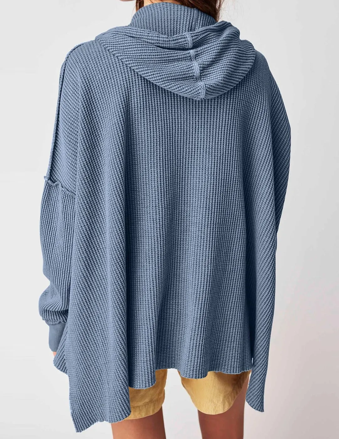 Womens Waffle Knit Hoodies Oversized Sweatshirt Long Sleeve Pullover Sweater