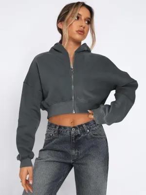 Women's Y2K Coquette Cropped Fleece Hoodie Cottagecore Long Sleeve Sweatshirt Acubi Aesthetics Zipper Clothing