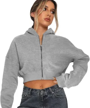 Women's Y2K Coquette Cropped Fleece Hoodie Cottagecore Long Sleeve Sweatshirt Acubi Aesthetics Zipper Clothing