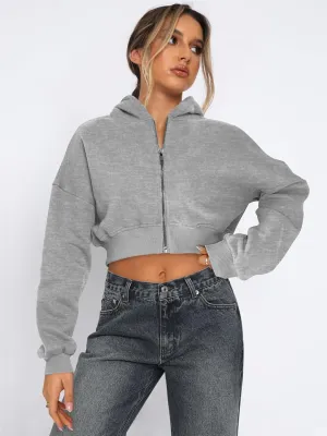 Women's Y2K Coquette Cropped Fleece Hoodie Cottagecore Long Sleeve Sweatshirt Acubi Aesthetics Zipper Clothing