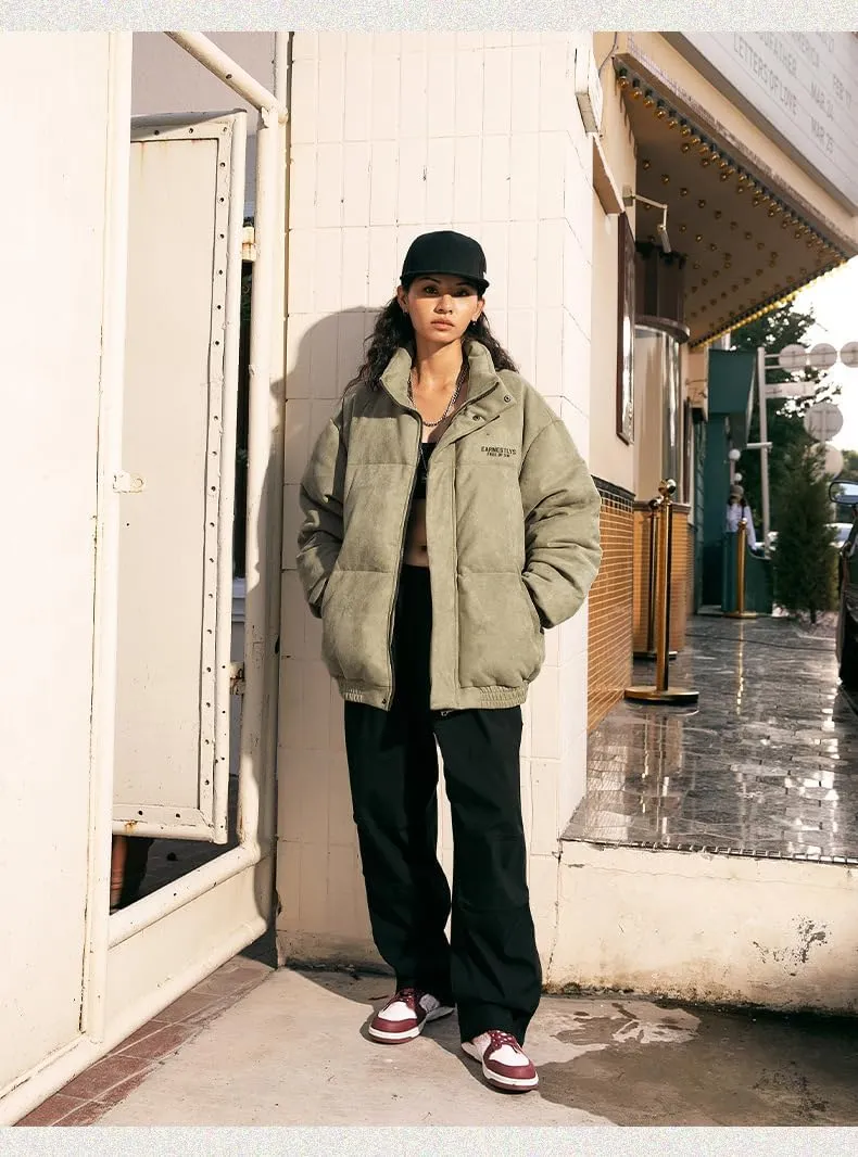 Women's Y2K Vintage Puffer Padded Jacket Aesthetics Suede Quilted Stand Collar Down Harajuku Long Sleeve Zip Top