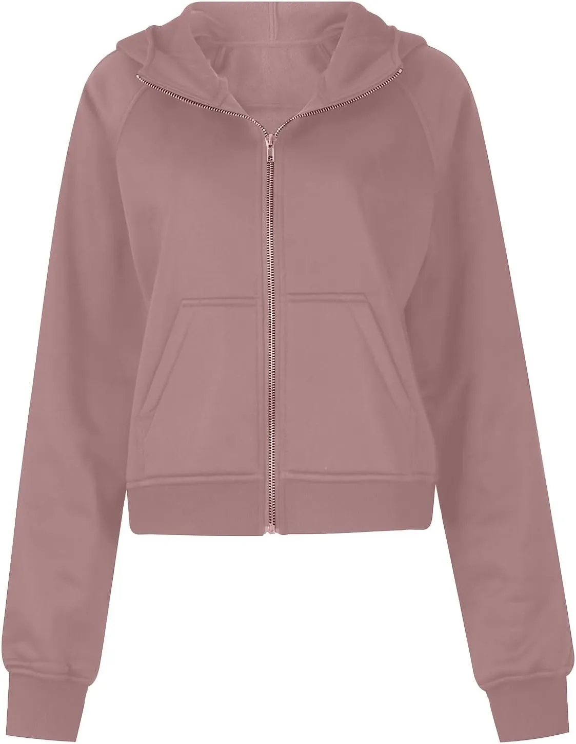Womens Zip Up Hoodie Cropped Sweatshirts Thumb Hole Fleece Jackets with Pockets Trendy Fall Outfits Workout Coat