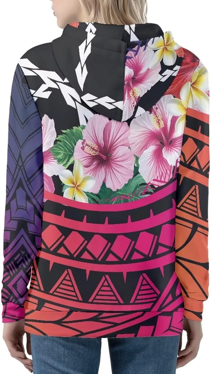 Women's Zip Up Samoa Tapa Polynesian Tribal Hoodies Jacket Samoan Puletasi Drawstring Long Sleeve Sweatshirt
