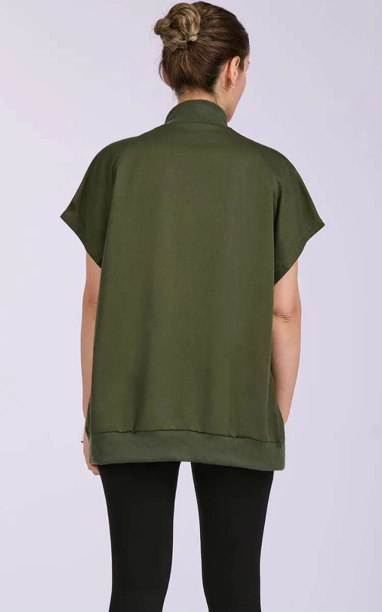Women's Zip Up Sweatshirts Short Sleeve Lapel Oversized Summer Casual Loose Solid Sweatshirt Jacket with Pockets