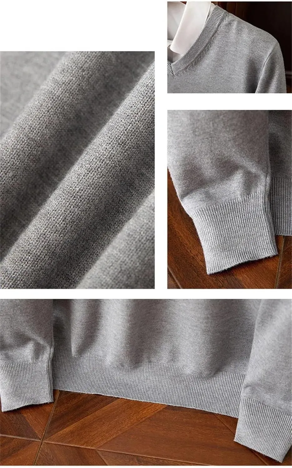 Wool Sweater Men's V-Neck Pullover Tops Autumn Winter Solid Color Versatile Basic Sweater.