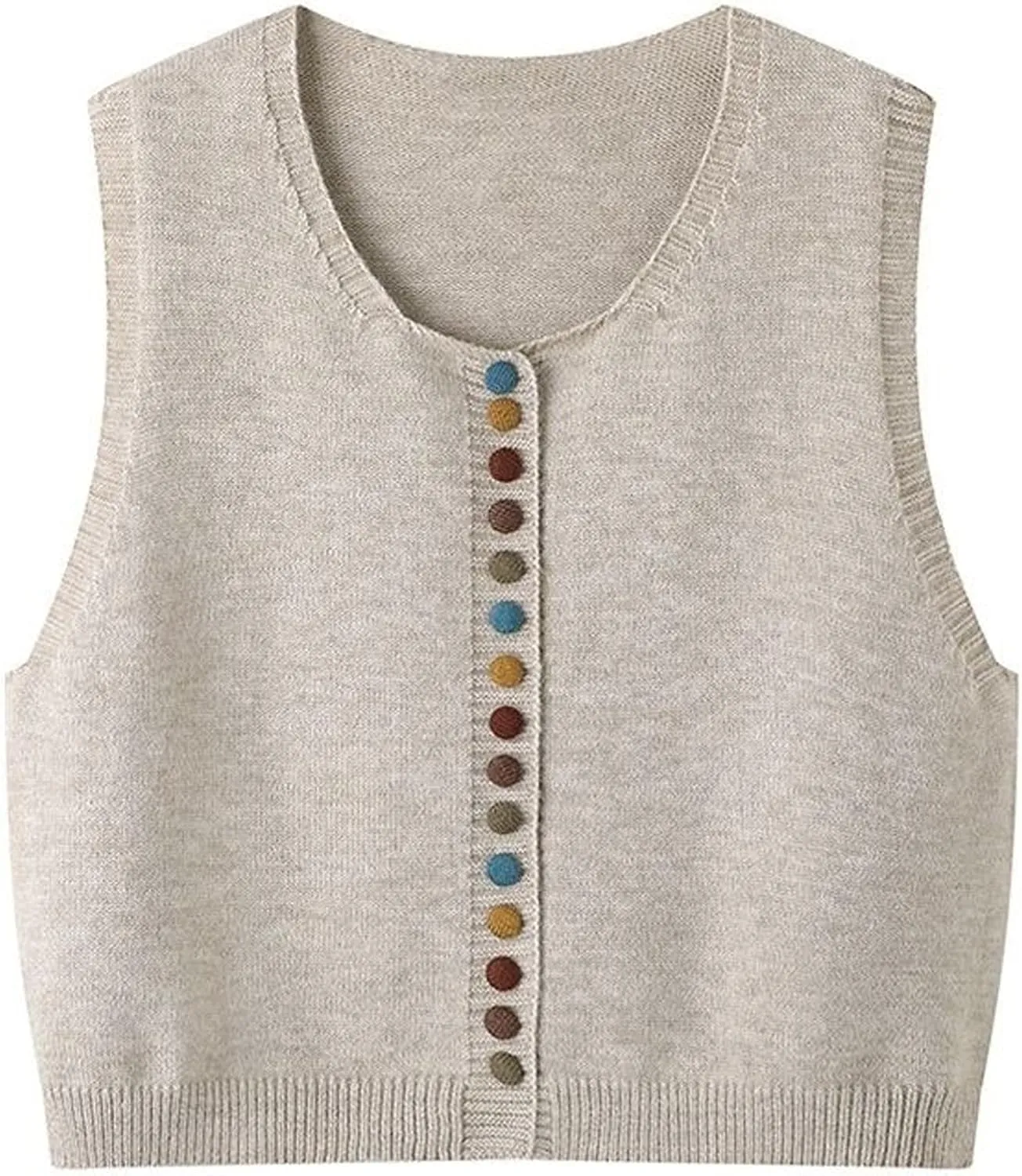 Wowcarbazole Womens Cropped Sweater Vest Sleeveless Cute Crewneck Knit Trendy Casual Button Down Cardigan Vest Top