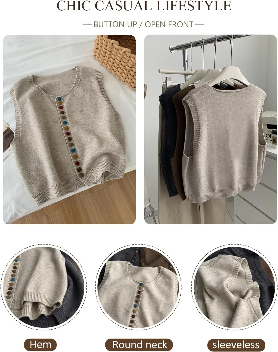 Wowcarbazole Womens Cropped Sweater Vest Sleeveless Cute Crewneck Knit Trendy Casual Button Down Cardigan Vest Top
