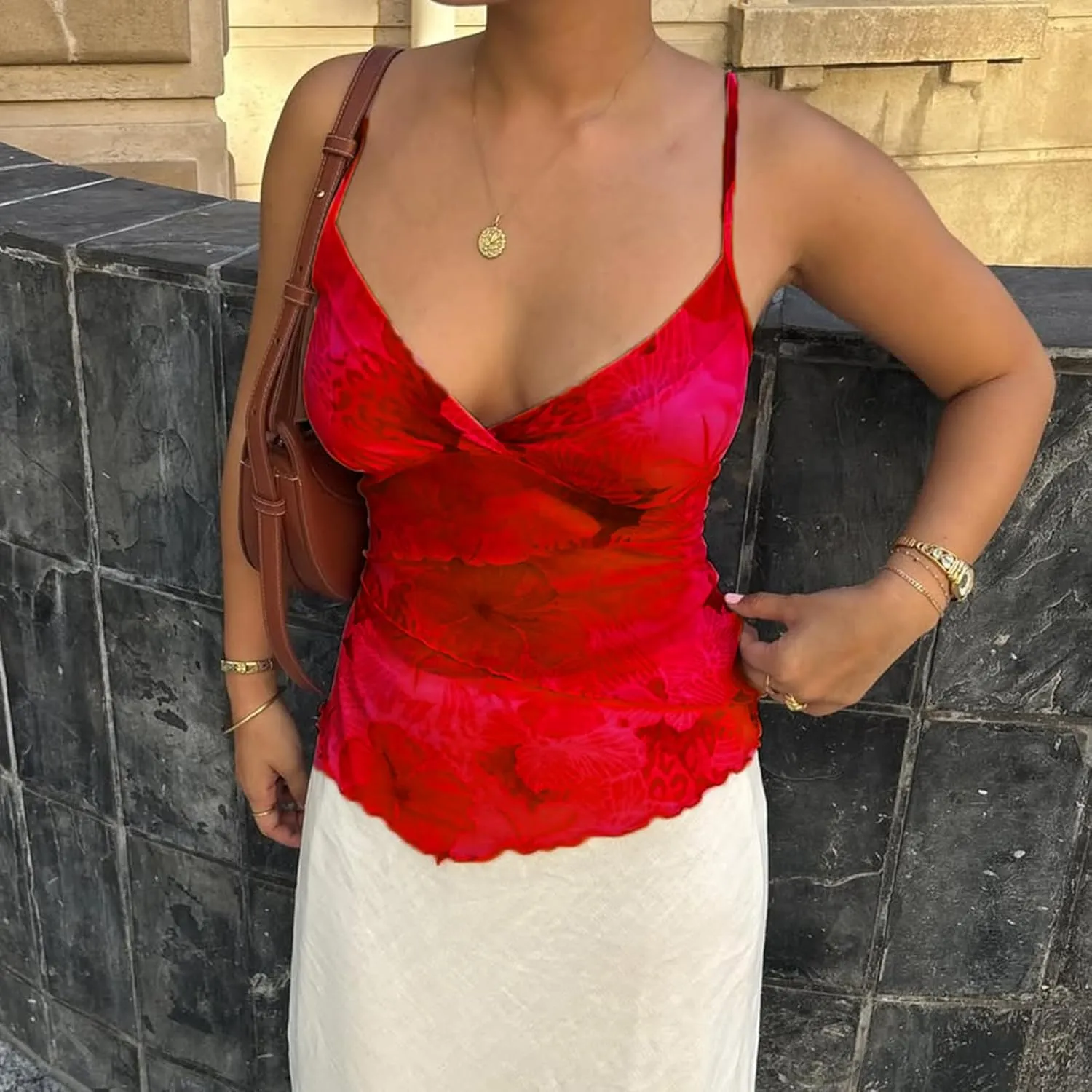 Y2k Women Lace Tank Tops Crop Sleeveless V Neck Spaghetti Strap Camisole Sexy Slim Fit Going Out Cami Shirt