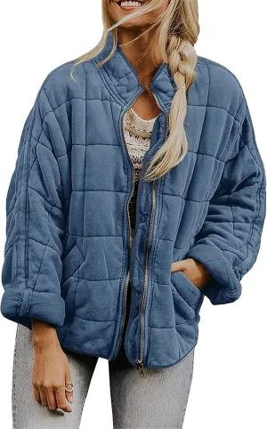 YMING Women's Baggy Lightweight Puffer Jacket Long Sleeve Zip Up Down Coat Quilted Warm Winter Down Coat With Pockets