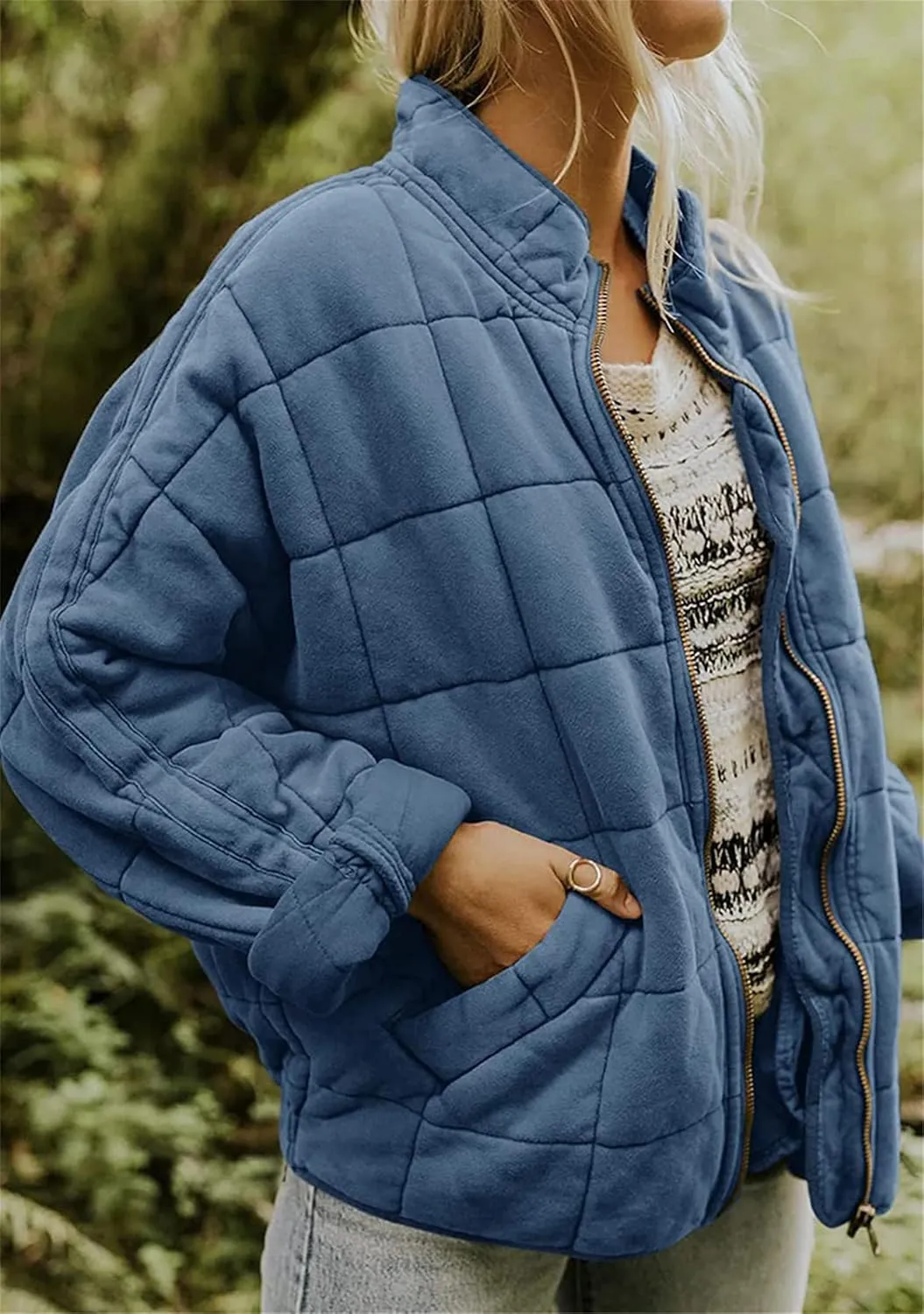 YMING Women's Baggy Lightweight Puffer Jacket Long Sleeve Zip Up Down Coat Quilted Warm Winter Down Coat With Pockets