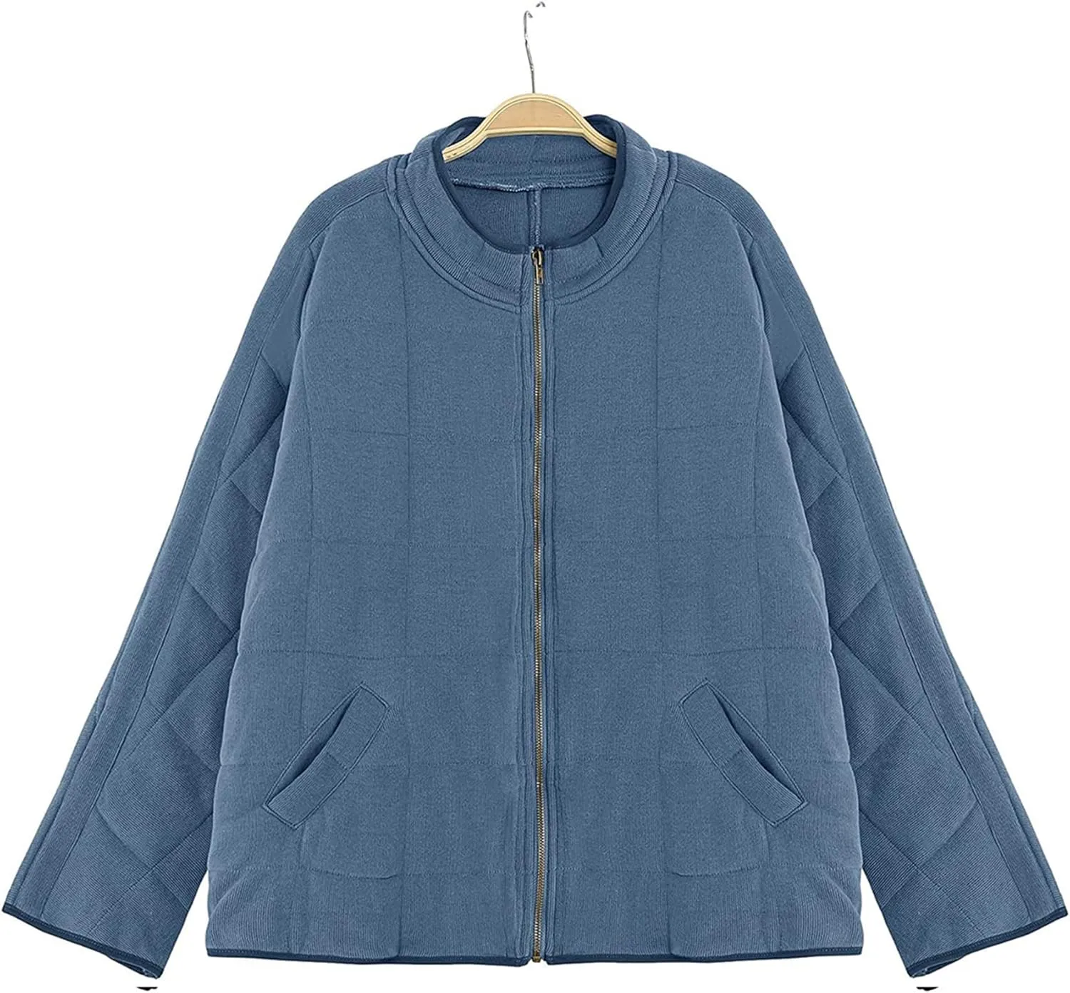 YMING Women's Baggy Lightweight Puffer Jacket Long Sleeve Zip Up Down Coat Quilted Warm Winter Down Coat With Pockets