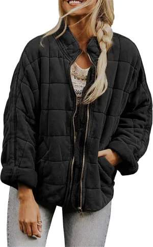 YMING Women's Baggy Lightweight Puffer Jacket Long Sleeve Zip Up Down Coat Quilted Warm Winter Down Coat With Pockets