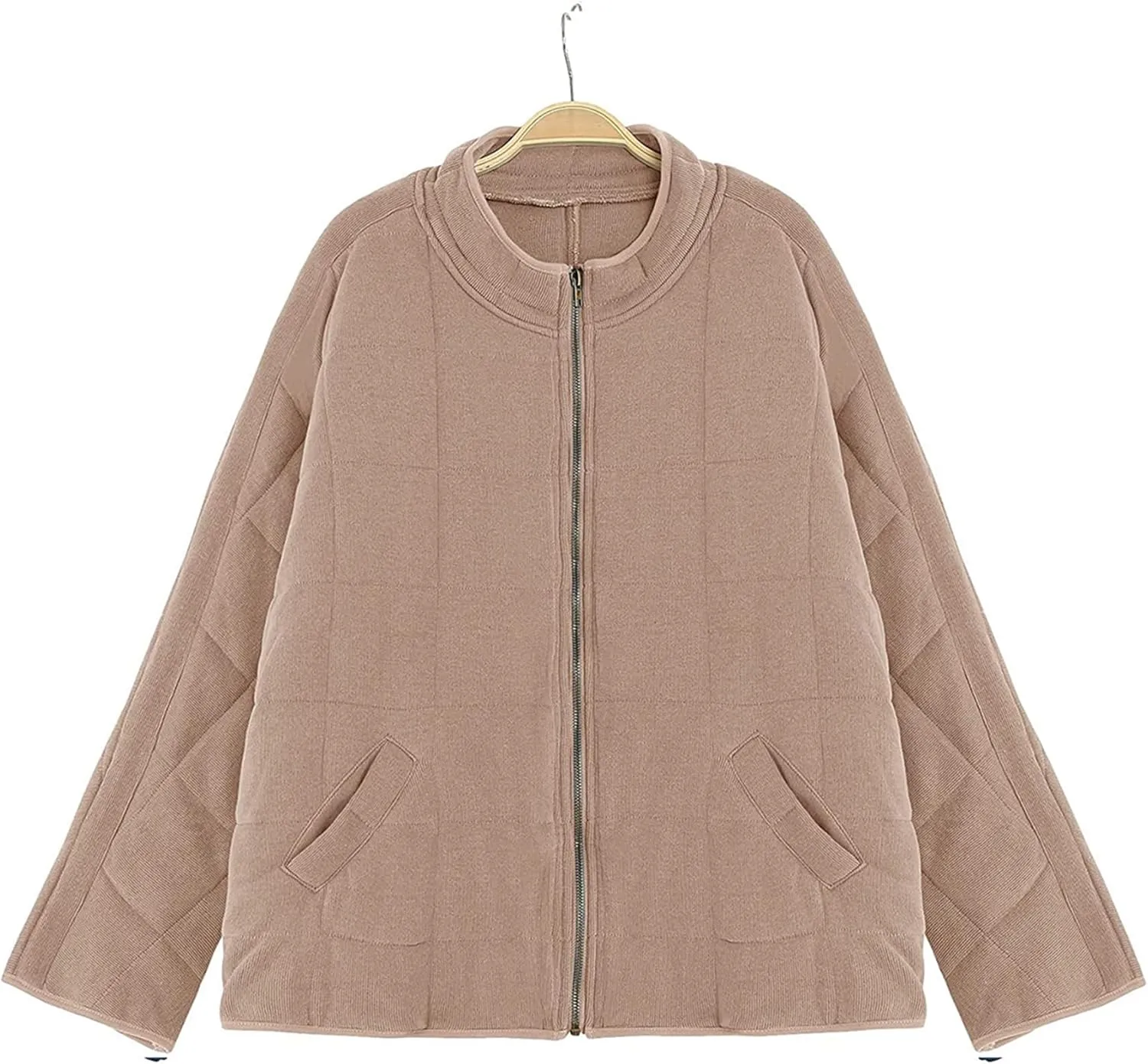 YMING Women's Baggy Lightweight Puffer Jacket Long Sleeve Zip Up Down Coat Quilted Warm Winter Down Coat With Pockets