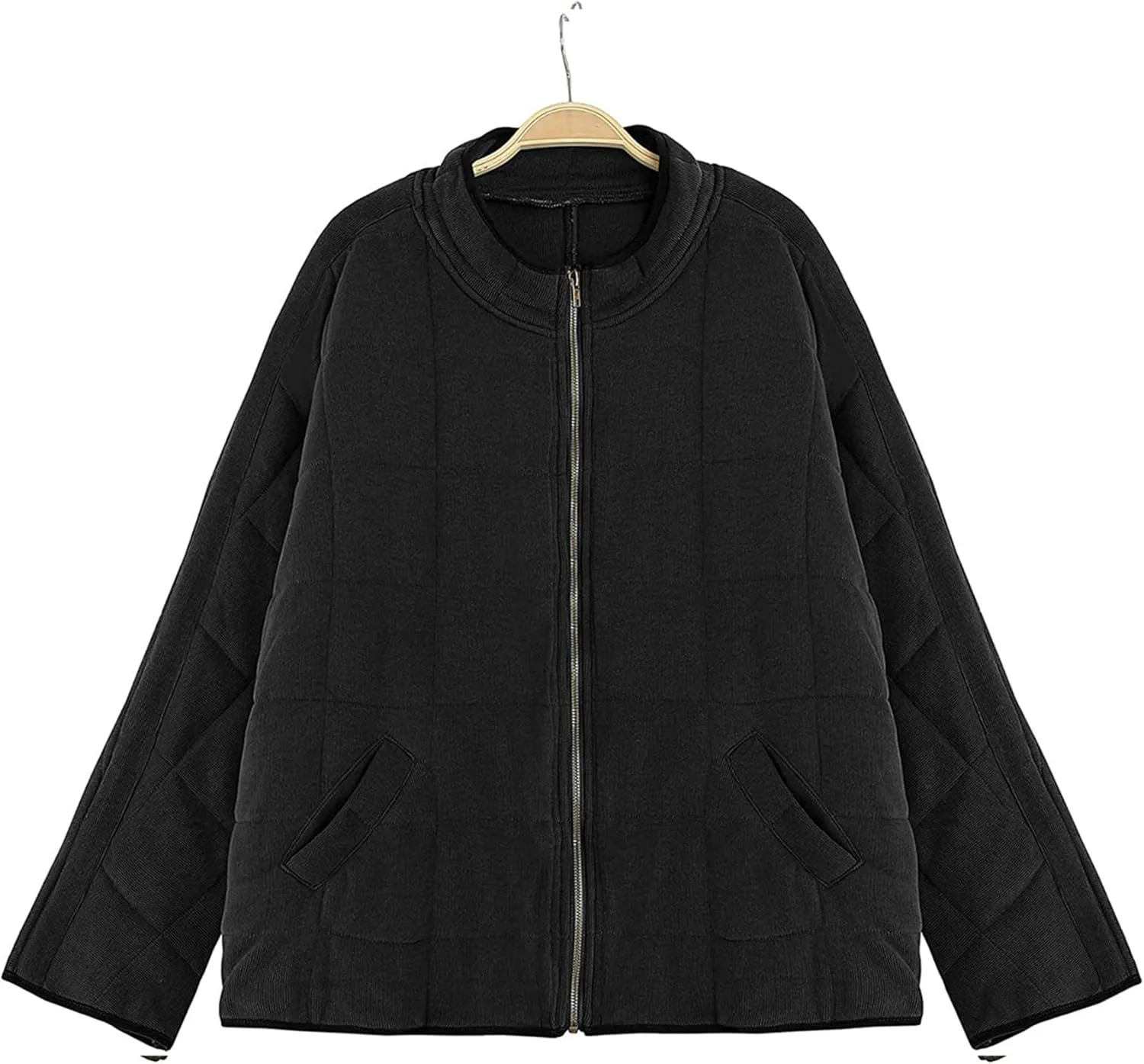 YMING Women's Baggy Lightweight Puffer Jacket Long Sleeve Zip Up Down Coat Quilted Warm Winter Down Coat With Pockets