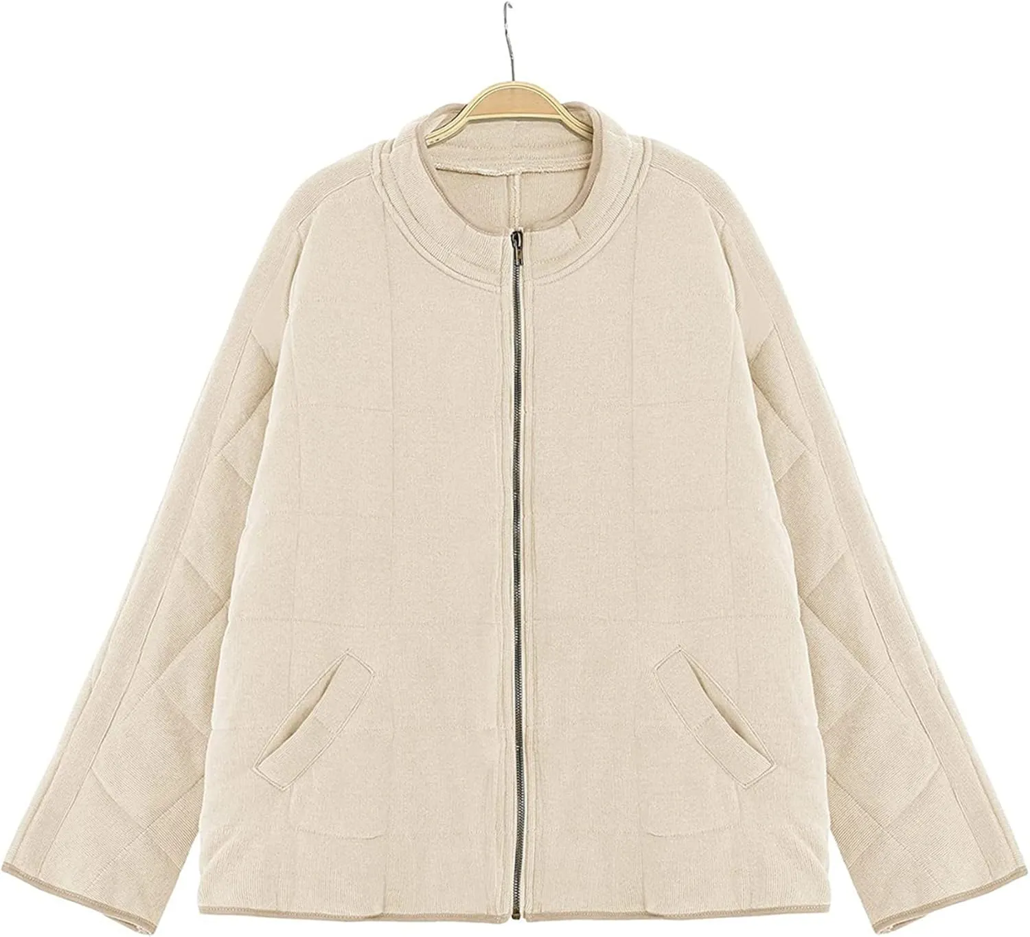 YMING Women's Baggy Lightweight Puffer Jacket Long Sleeve Zip Up Down Coat Quilted Warm Winter Down Coat With Pockets