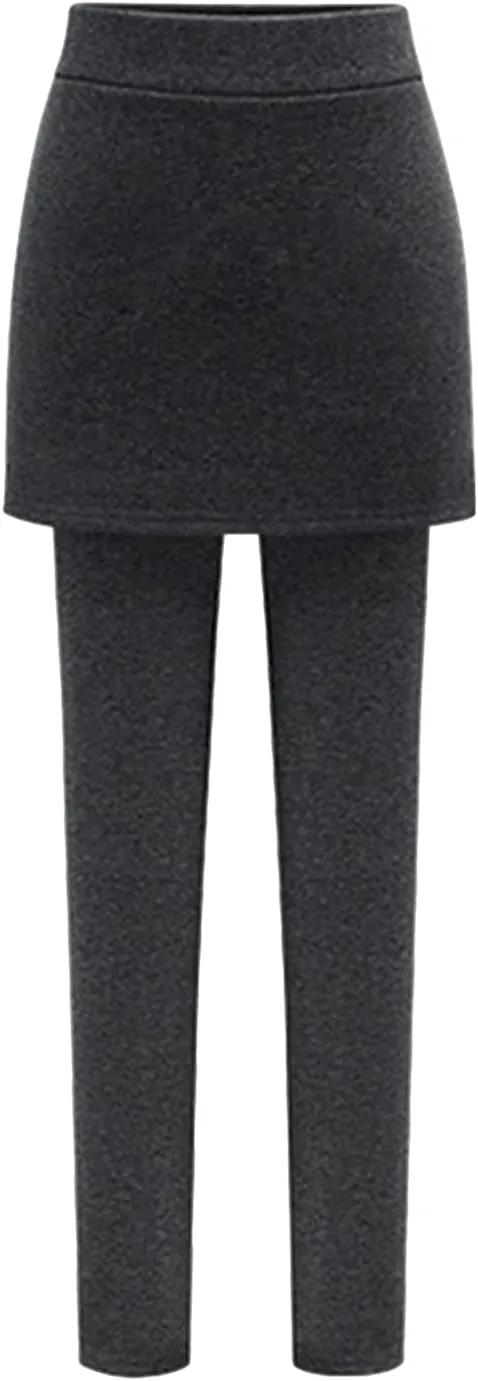 YMING Womens Fleece Lined Skirted Leggings High Waist Tummy Control Yoga Pants Thermal Slimming Attached Pants Skirts