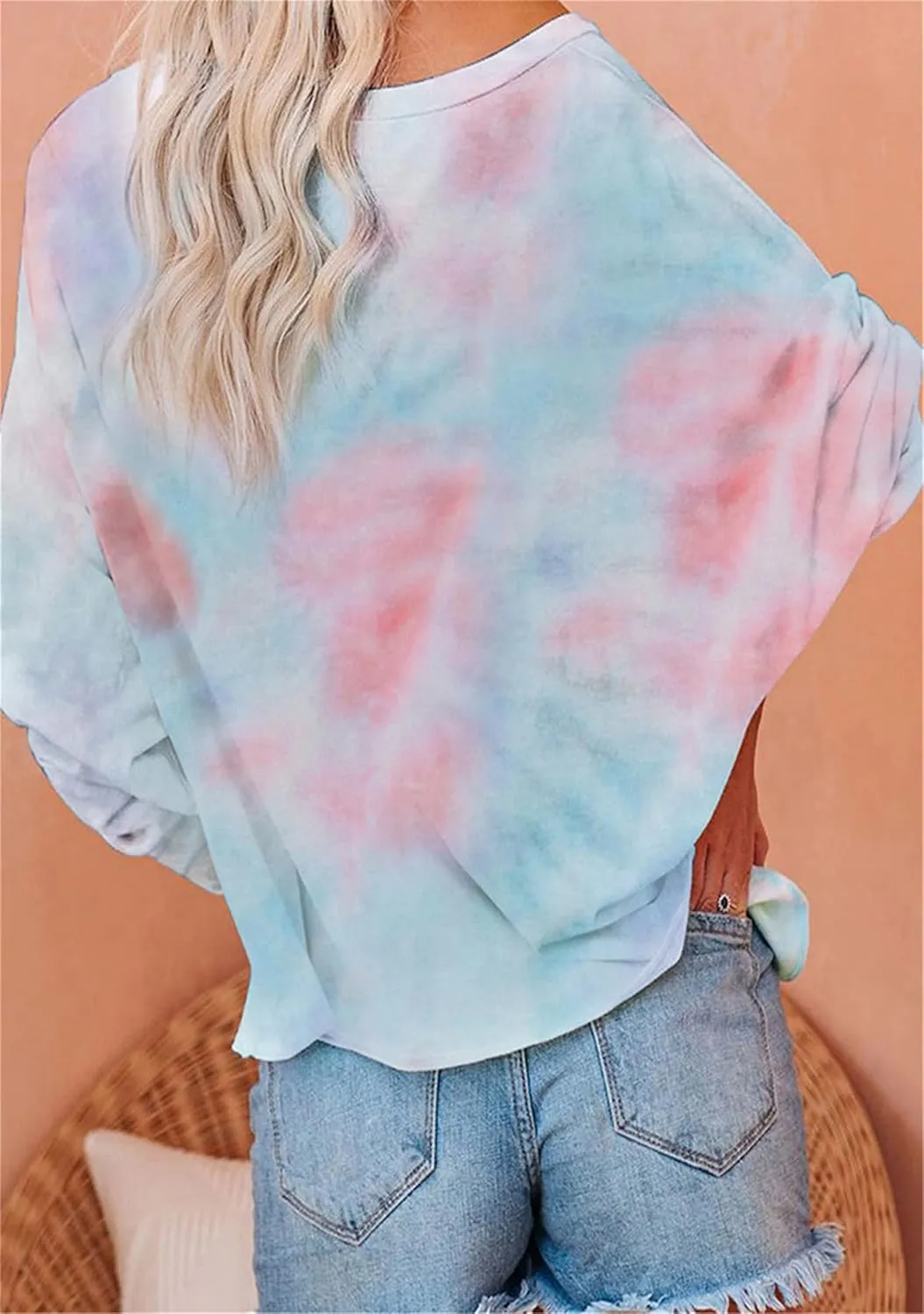 YMING Womens Tie Dye Crewneck Sweatshirt Casual Long Sleeve Pullover Fall Loose Fit Shirt Tops Plus Size