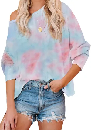 YMING Womens Tie Dye Crewneck Sweatshirt Casual Long Sleeve Pullover Fall Loose Fit Shirt Tops Plus Size
