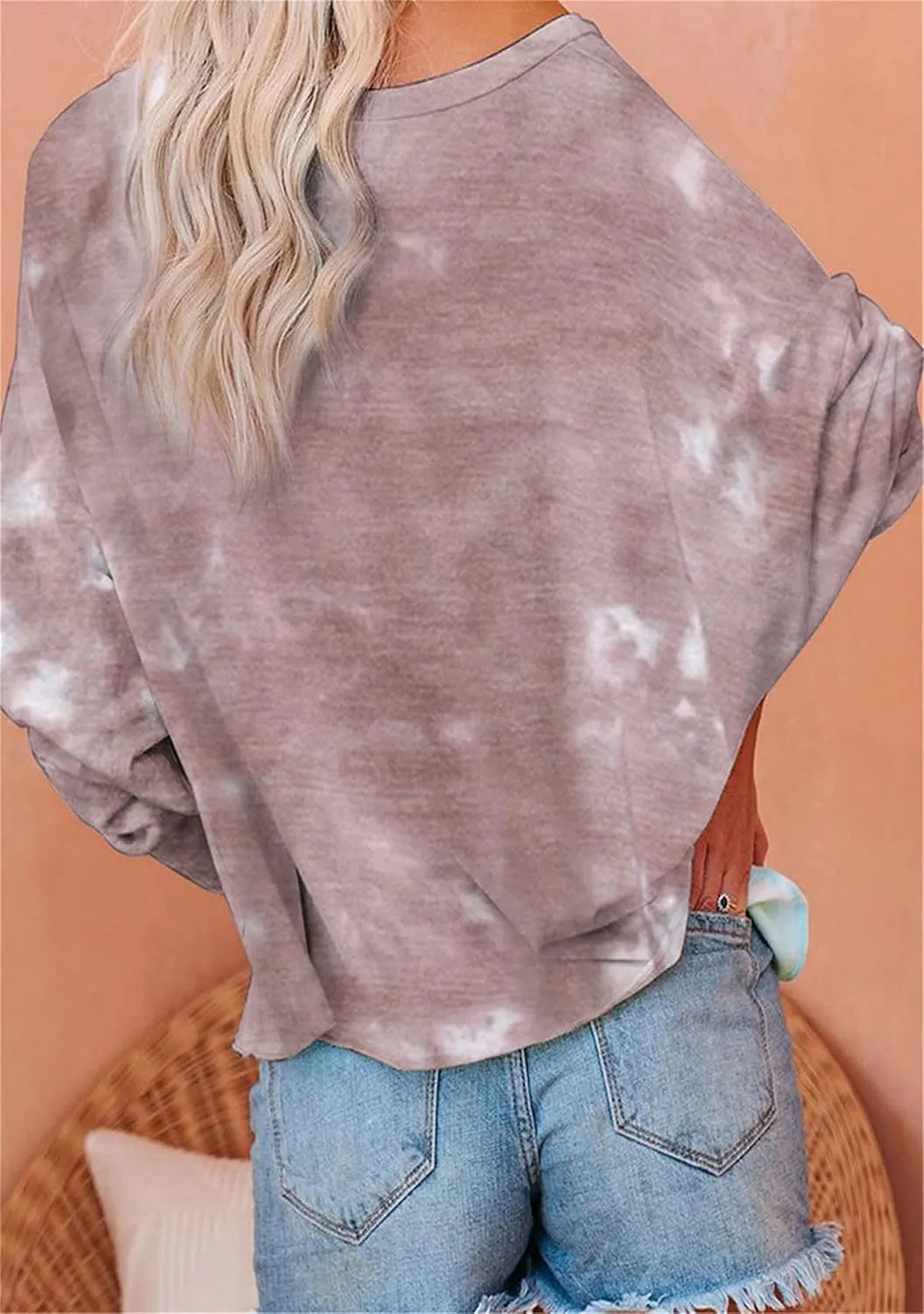 YMING Womens Tie Dye Crewneck Sweatshirt Casual Long Sleeve Pullover Fall Loose Fit Shirt Tops Plus Size