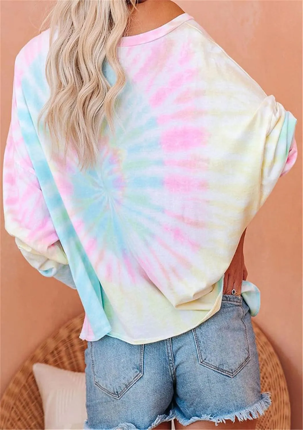 YMING Womens Tie Dye Crewneck Sweatshirt Casual Long Sleeve Pullover Fall Loose Fit Shirt Tops Plus Size