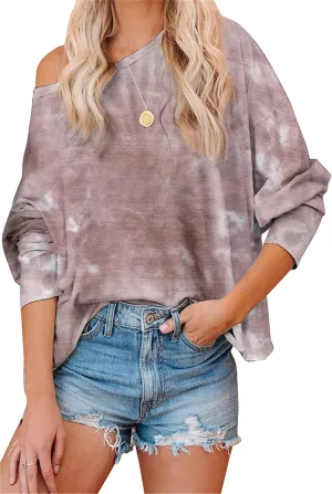 YMING Womens Tie Dye Crewneck Sweatshirt Casual Long Sleeve Pullover Fall Loose Fit Shirt Tops Plus Size