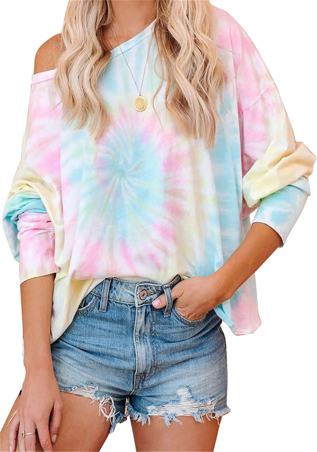 YMING Womens Tie Dye Crewneck Sweatshirt Casual Long Sleeve Pullover Fall Loose Fit Shirt Tops Plus Size