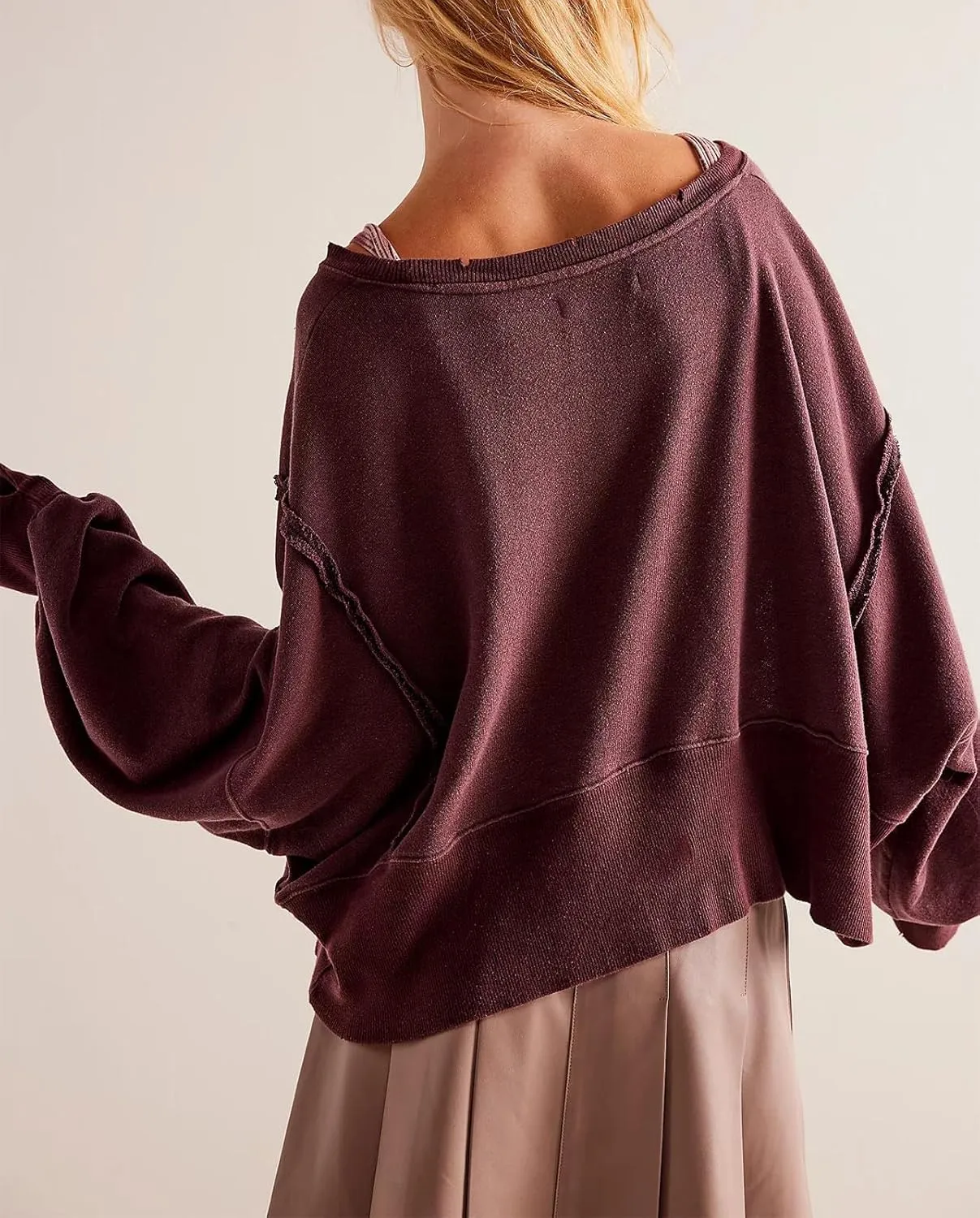 Yuemengxuan Womens Y2k Oversized Sweatshirt Scoop Neck Pullover Tops Batwing Sleeve Cropped Sweatshirts Fall Outfits