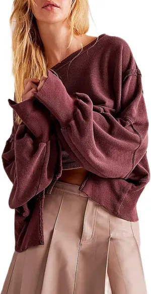 Yuemengxuan Womens Y2k Oversized Sweatshirt Scoop Neck Pullover Tops Batwing Sleeve Cropped Sweatshirts Fall Outfits