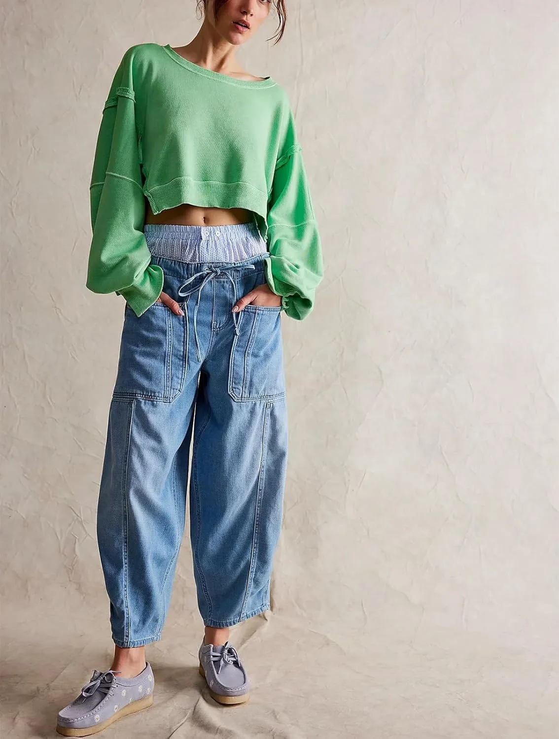 Yuemengxuan Womens Y2k Oversized Sweatshirt Scoop Neck Pullover Tops Batwing Sleeve Cropped Sweatshirts Fall Outfits