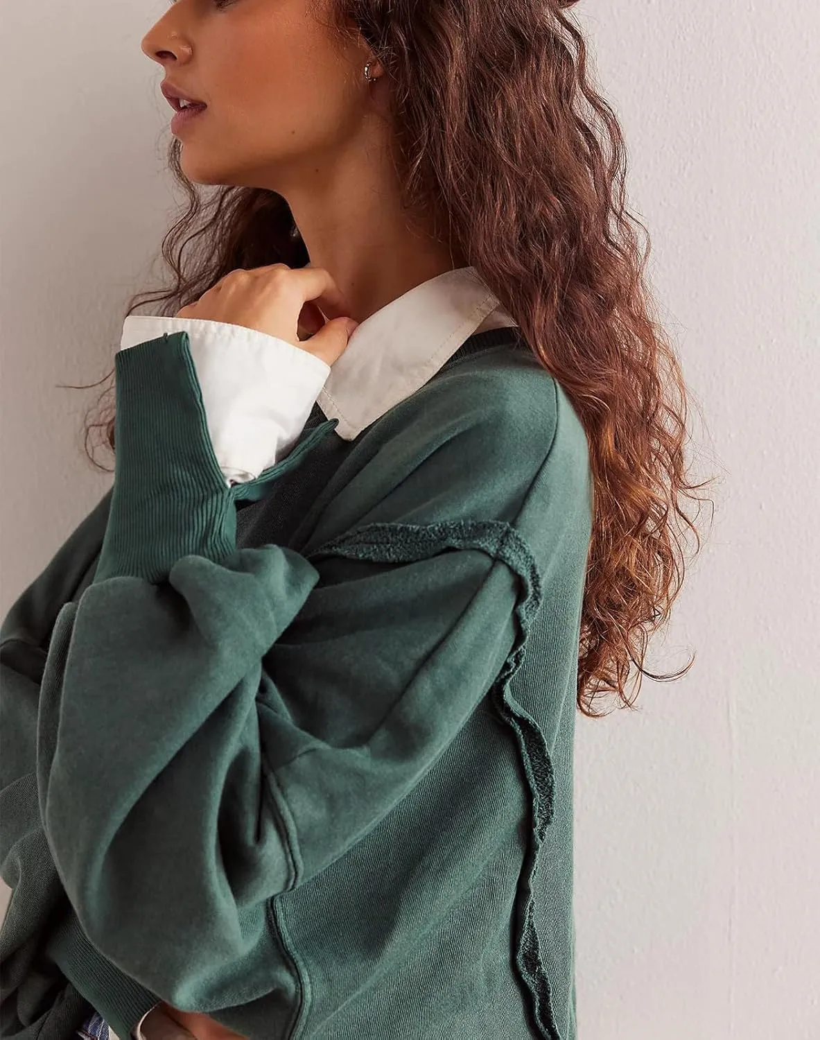 Yuemengxuan Womens Y2k Oversized Sweatshirt Scoop Neck Pullover Tops Batwing Sleeve Cropped Sweatshirts Fall Outfits