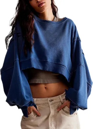 Yuemengxuan Womens Y2k Oversized Sweatshirt Scoop Neck Pullover Tops Batwing Sleeve Cropped Sweatshirts Fall Outfits