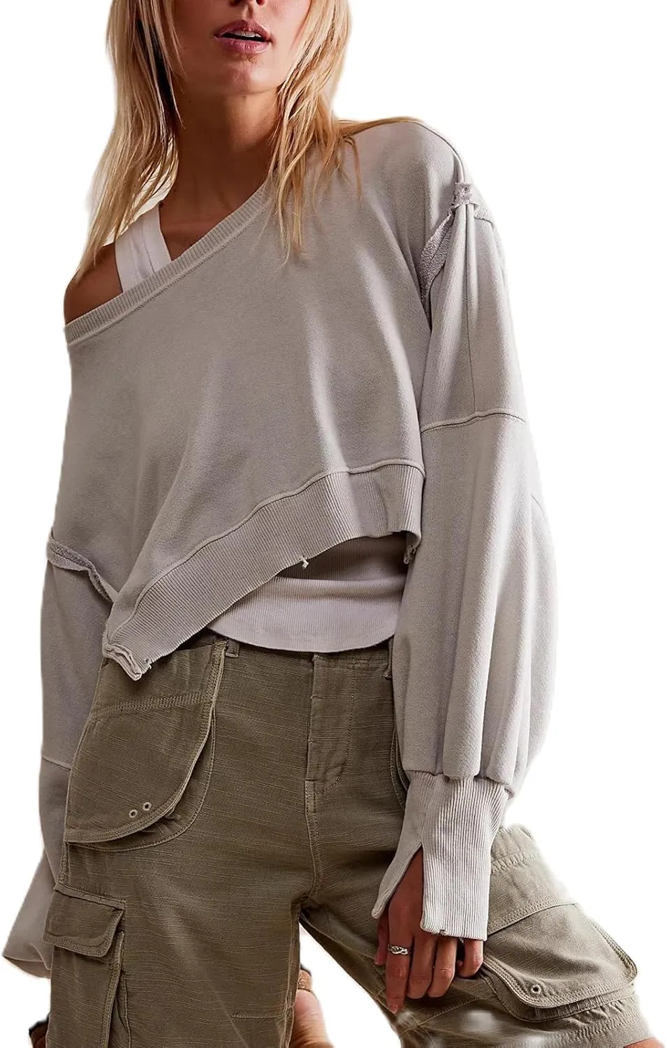 Yuemengxuan Womens Y2k Oversized Sweatshirt Scoop Neck Pullover Tops Batwing Sleeve Cropped Sweatshirts Fall Outfits