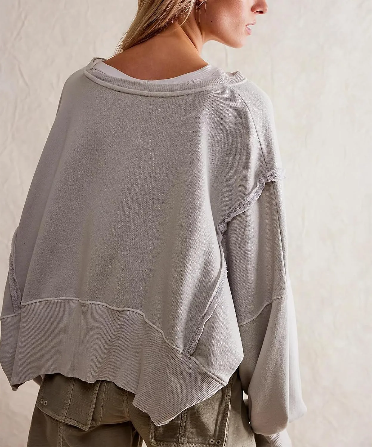 Yuemengxuan Womens Y2k Oversized Sweatshirt Scoop Neck Pullover Tops Batwing Sleeve Cropped Sweatshirts Fall Outfits