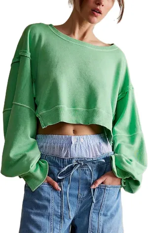 Yuemengxuan Womens Y2k Oversized Sweatshirt Scoop Neck Pullover Tops Batwing Sleeve Cropped Sweatshirts Fall Outfits