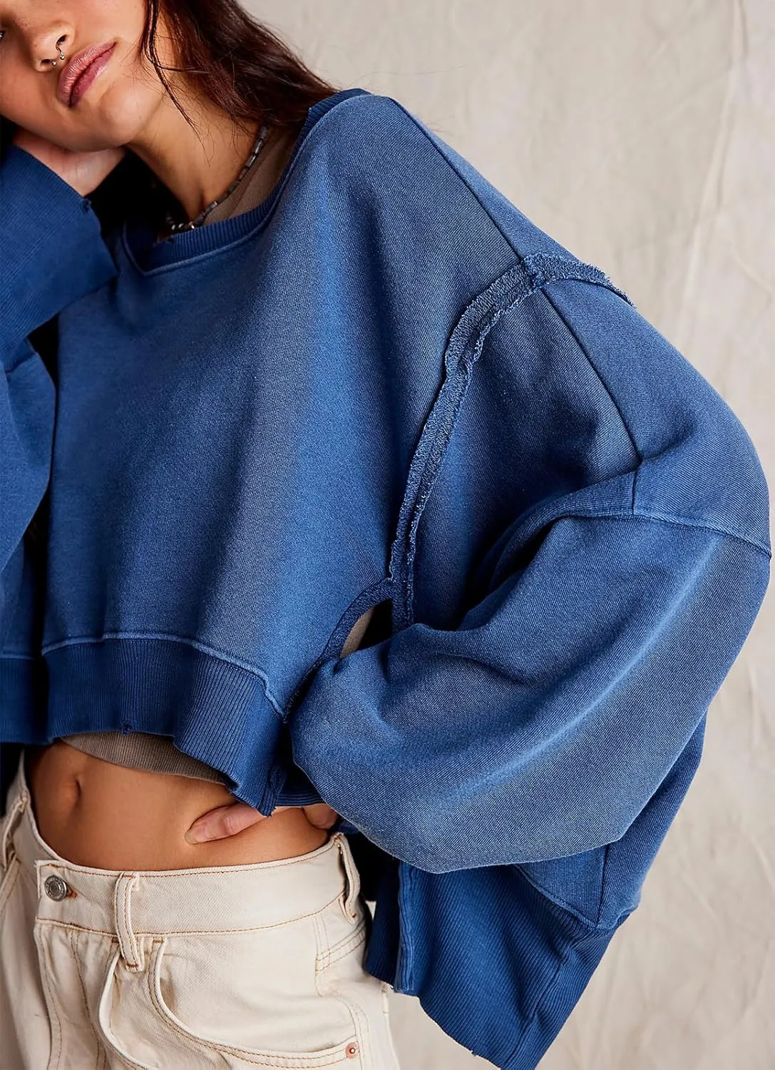 Yuemengxuan Womens Y2k Oversized Sweatshirt Scoop Neck Pullover Tops Batwing Sleeve Cropped Sweatshirts Fall Outfits