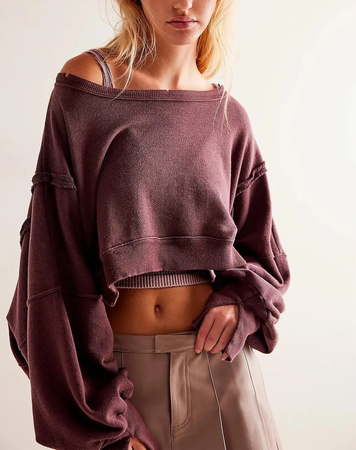 Yuemengxuan Womens Y2k Oversized Sweatshirt Scoop Neck Pullover Tops Batwing Sleeve Cropped Sweatshirts Fall Outfits
