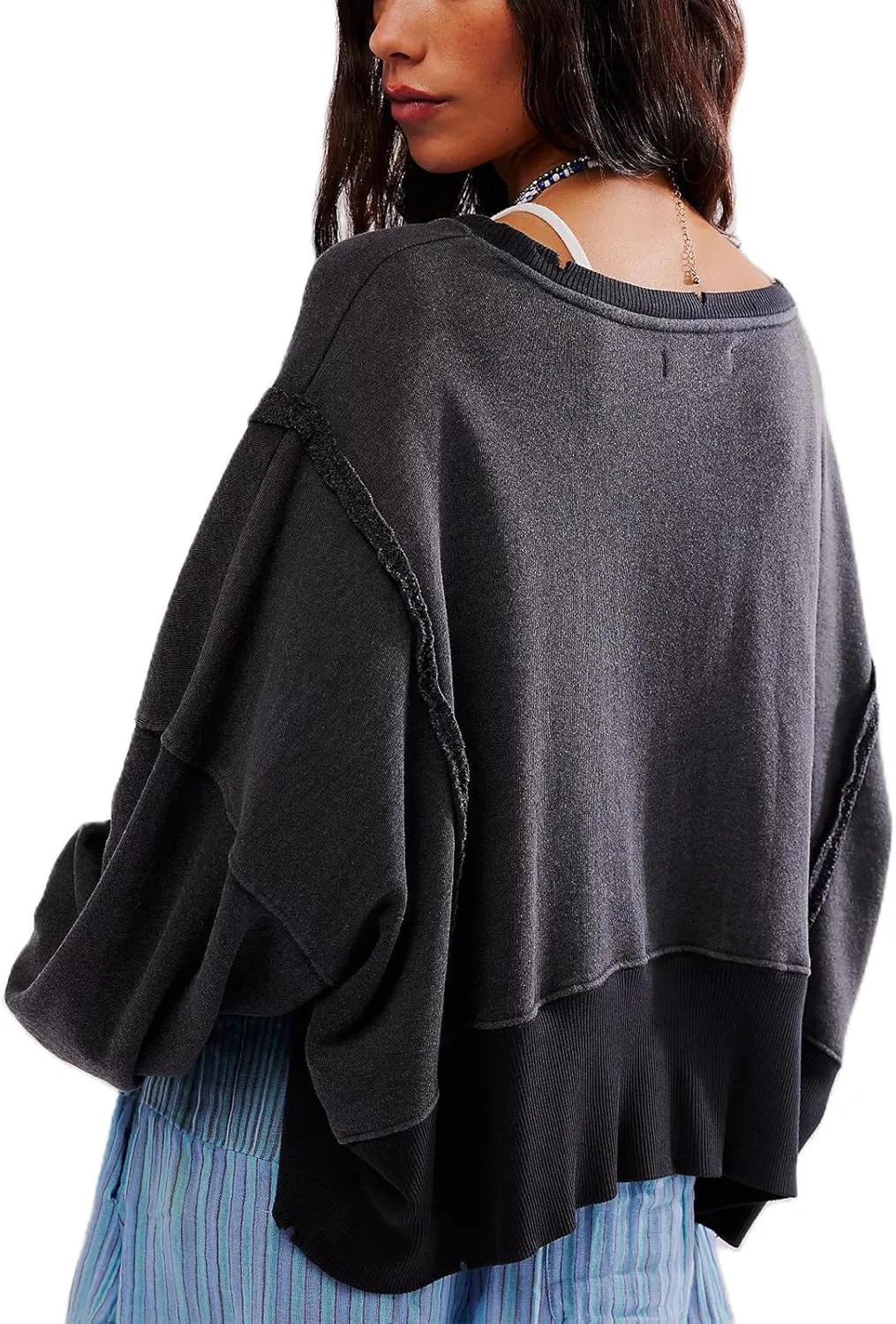 Yuemengxuan Womens Y2k Oversized Sweatshirt Scoop Neck Pullover Tops Batwing Sleeve Cropped Sweatshirts Fall Outfits