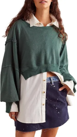 Yuemengxuan Womens Y2k Oversized Sweatshirt Scoop Neck Pullover Tops Batwing Sleeve Cropped Sweatshirts Fall Outfits