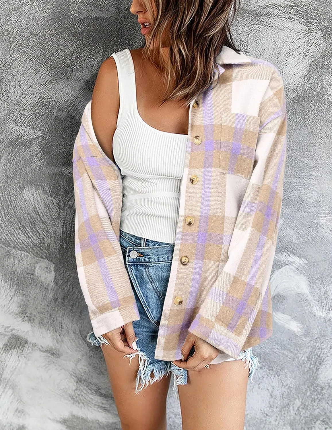 Zeagoo Women Flannel Shacket Jacket Plaid Button Down Long Sleeve Shirt Fall Outfits 2024