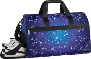 Zodiac Print Sports Gym Bag with Wet Pocket & Shoes Compartment Waterproof Workout Duffel Bag for Women and Men Weekender Overnight Duffle Bag Travel Carry-on Tote