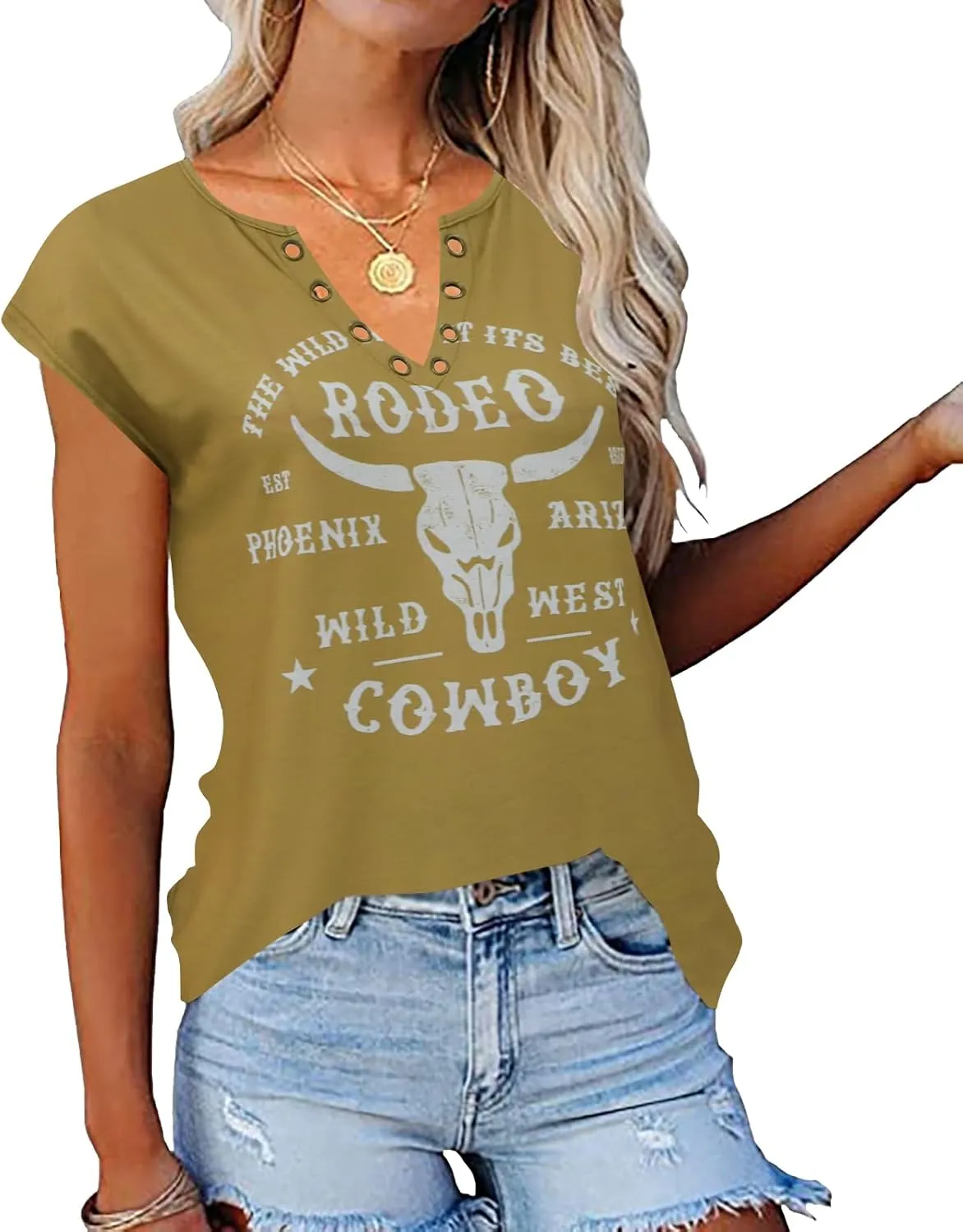 Zyyfly Womens Cap Sleeve Tank Tops V Neck Graphic Summer Shirts Loose Fit